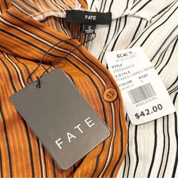 Fate Striped Colorblock Button Down Shirt Womens Size Small Boho Patchwork NWT - Picture 4 of 8